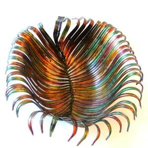 Metal Palm Leaf Decor Bowl Centerpiece Catchall Basket Gold Bronze Palm Frond